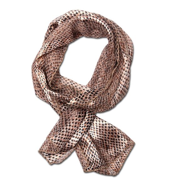 Satin Sheer Snake Print Scarf Shiny Glossy Reptile Design Brown Black - Picture 2 of 6